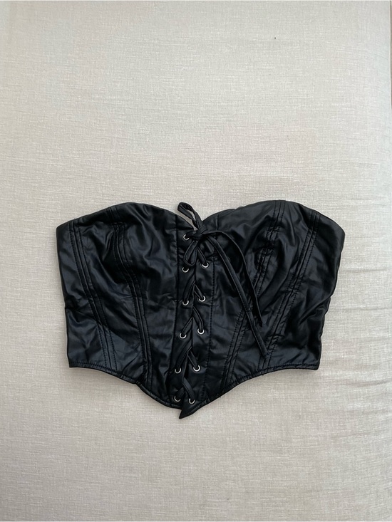 Blashe Other - Black Lace-Up Satin Bandeau Corset Top